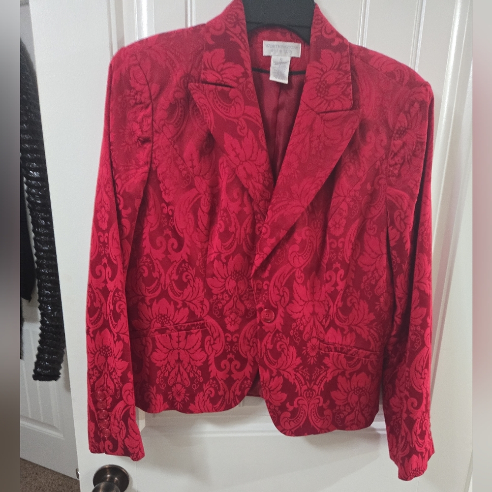 Elegant Red Floral Women's Jacket